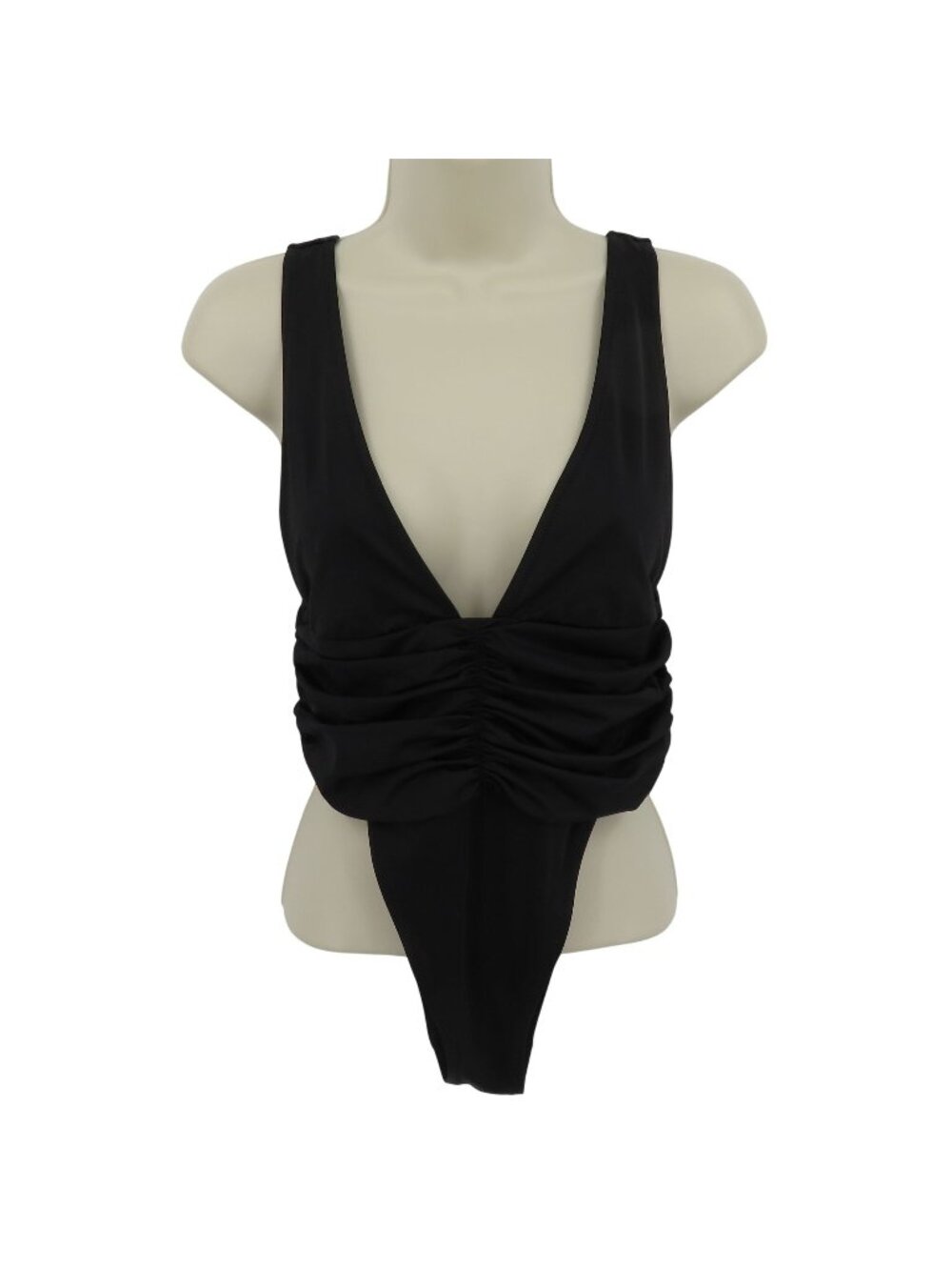 Aerie Women Medium Cheekiest One Piece Solid Black Plunge Swimsuit Bathing Suit